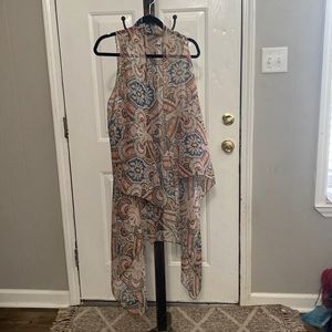 Sheer colored print Kimono/cover up.  no label.